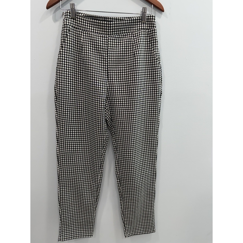 Nasty Gal Gingham Ankle Length Trousers Black White Checkered Lightweight Size 4